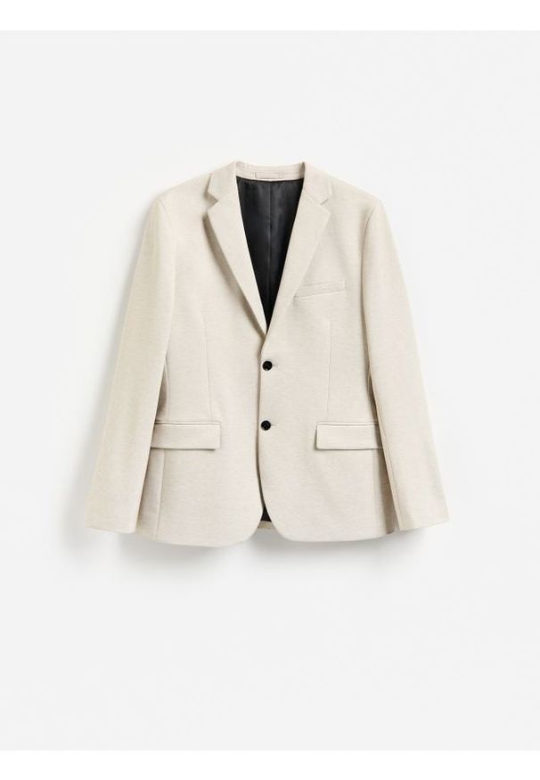 Reserved - Marynarka slim fit - beżowy. Kolor: beżowy. Materiał: wiskoza, dzianina