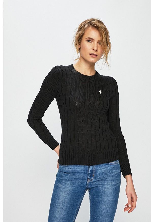 Polo Ralph Lauren - Sweter. Typ kołnierza: polo. Kolor: czarny. Materiał: dzianina, materiał