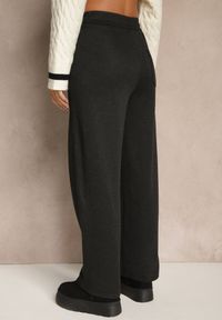 Renee - Czarne Szerokie Spodnie Ocieplane z Bawełny High Waist Iltilia. Okazja: na co dzień. Stan: podwyższony. Kolor: czarny. Materiał: bawełna. Styl: casual, elegancki #4