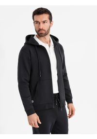 Ombre Clothing - Rozpinana bluza dresowa hoodie w stylu streetwearowym – czarna V3 - Rozmiar: M. Kolor: czarny. Materiał: dresówka