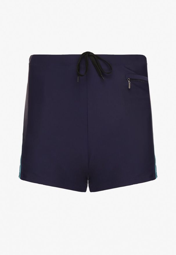 Born2be - Granatowo-Niebieskie Kąpielówki z Ozdobnymi Paskami i Kieszonką Firalise. Kolor: niebieski. Wzór: paski