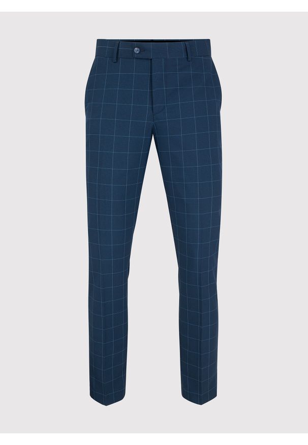 Pako Lorente - PAKO LORENTE – Męskie spodnie garniturowe w kolorze granatowym w niebieską kratkę. Kolor: niebieski. Materiał: wiskoza, poliester, elastan. Wzór: kratka