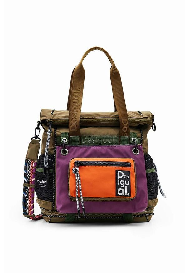 Desigual plecak damski kolor zielony duży z aplikacją. Kolor: zielony. Materiał: poliester. Wzór: aplikacja