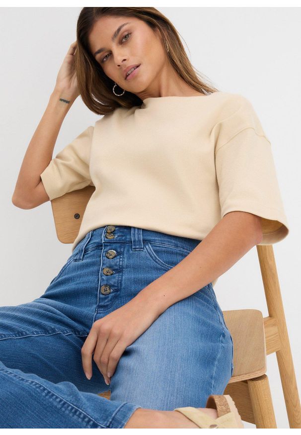 bonprix - Jeansy ze stretchem, high waist, straight. Stan: podwyższony. Kolor: niebieski