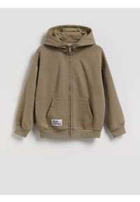Reserved - Rozpinana bluza oversize - oliwkowy. Kolor: oliwkowy. Materiał: dzianina, bawełna