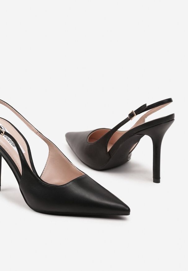 Born2be - Czarne Szpilki z Odkrytą Piętą w Eleganckim Stylu Ollexia. Okazja: na imprezę, na co dzień. Zapięcie: sprzączka. Kolor: czarny. Materiał: jeans. Obcas: na szpilce. Styl: elegancki