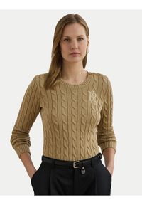 Lauren Ralph Lauren Sweter 200932223005 Beżowy Slim Fit. Kolor: beżowy. Materiał: bawełna