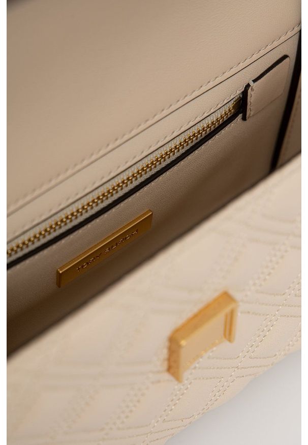 Tory Burch torebka skórzana kolor beżowy. Kolor: beżowy. Materiał: skórzane. Rodzaj torebki: na ramię