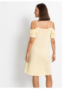 Sukienka cold-shoulder z dżerseju z falbanami bonprix kremowy żółty. Kolor: żółty. Materiał: jersey. Długość rękawa: krótki rękaw. Sezon: lato #6
