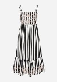 Born2be - Czarno-Biała Sukienka z Bawełny Ozdobiona Haftem Redale. Okazja: na co dzień. Kolor: czarny. Materiał: bawełna. Długość rękawa: na ramiączkach. Wzór: haft, aplikacja. Typ sukienki: proste. Styl: klasyczny, casual, elegancki #7