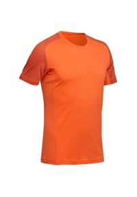 FORCLAZ - Koszulka trekkingowa męska z krótkim rękawem Forclaz Trek 500 merino. Kolor: pomarańczowy. Materiał: materiał, poliamid, wełna. Długość rękawa: krótki rękaw. Długość: krótkie