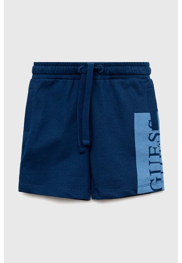 Guess szorty bawełniane dziecięce kolor niebieski regulowana talia. Kolor: niebieski. Materiał: bawełna. Wzór: nadruk