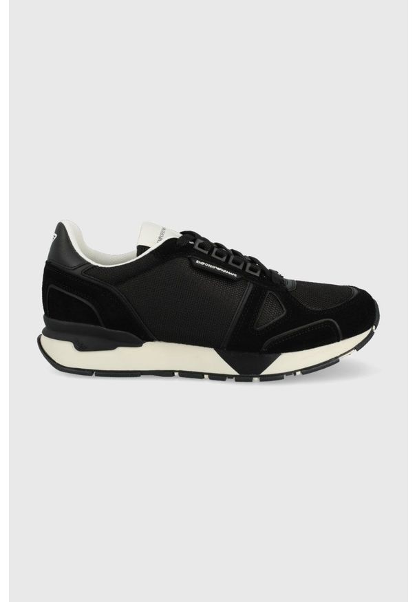 Emporio Armani sneakersy kolor czarny. Nosek buta: okrągły. Zapięcie: sznurówki. Kolor: czarny. Materiał: guma