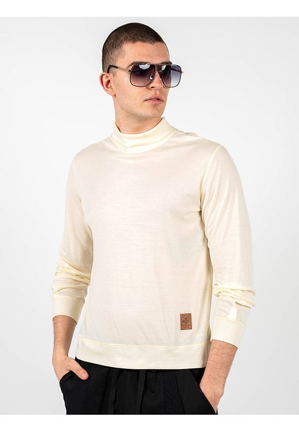 Bally Longsleeve "Turtle-Neck" | 6235776 | Mężczyzna | Żółty, Kremowy. Okazja: na co dzień. Typ kołnierza: golf. Kolor: wielokolorowy, kremowy, żółty. Materiał: lyocell, kaszmir. Długość rękawa: długi rękaw. Wzór: aplikacja. Styl: casual