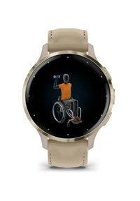 GARMIN - Garmin Venu 3S Bezel ze stali nierdzewnej w kolorze soft gold z kopertą w kolorze french gray i skórzanym paskiem. Materiał: skóra. Styl: sportowy, casual #7