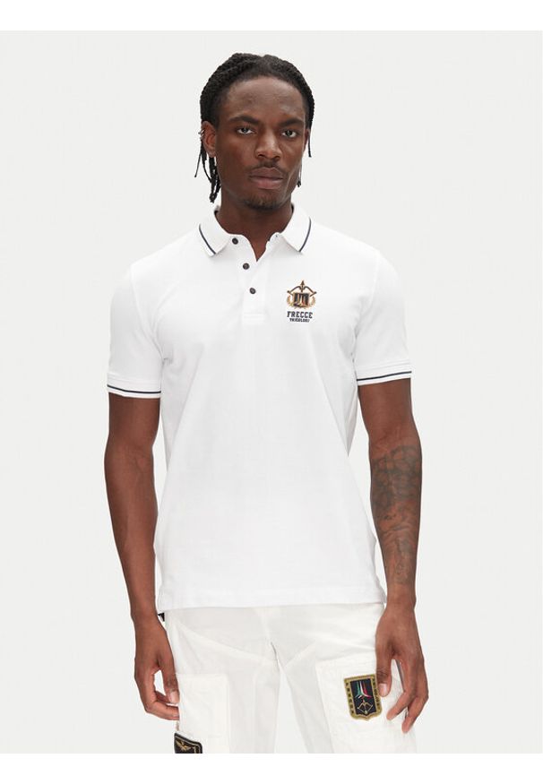 Aeronautica Militare Polo 251PO1850P191 Biały Slim Fit. Typ kołnierza: polo. Kolor: biały. Materiał: bawełna