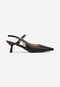 Renee - Czarne Sandały na Kaczuszce Typu Slingback z Ozdobnym Paskiem Lanilia. Okazja: na co dzień. Zapięcie: pasek. Kolor: czarny. Sezon: lato. Obcas: na szpilce. Styl: casual, elegancki. Wysokość obcasa: średni #6