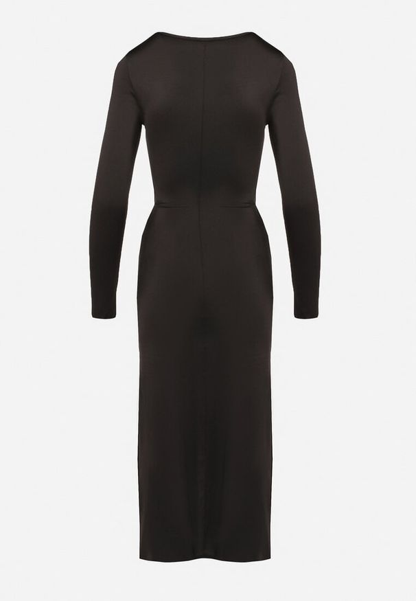 Born2be - Czarna Sukienka Koktajlowa Ozdobiona Wiązaniem i Wycięciem Vamizola. Okazja: na co dzień. Kolor: czarny. Wzór: aplikacja. Typ sukienki: proste. Styl: wizytowy