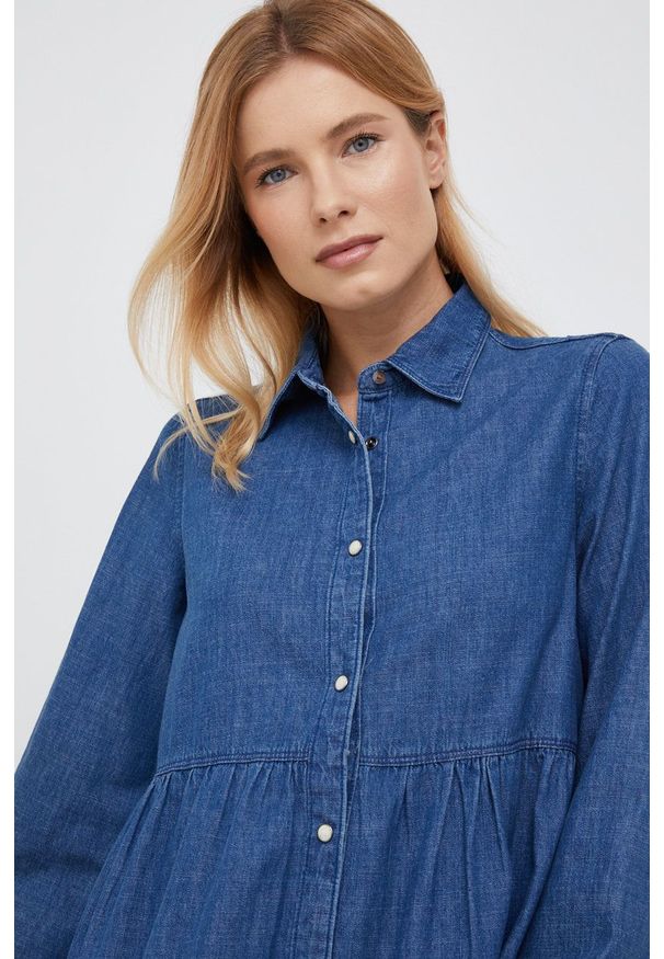 Pepe Jeans sukienka bawełniana mini rozkloszowana. Kolor: niebieski. Materiał: bawełna. Typ sukienki: rozkloszowane. Długość: mini