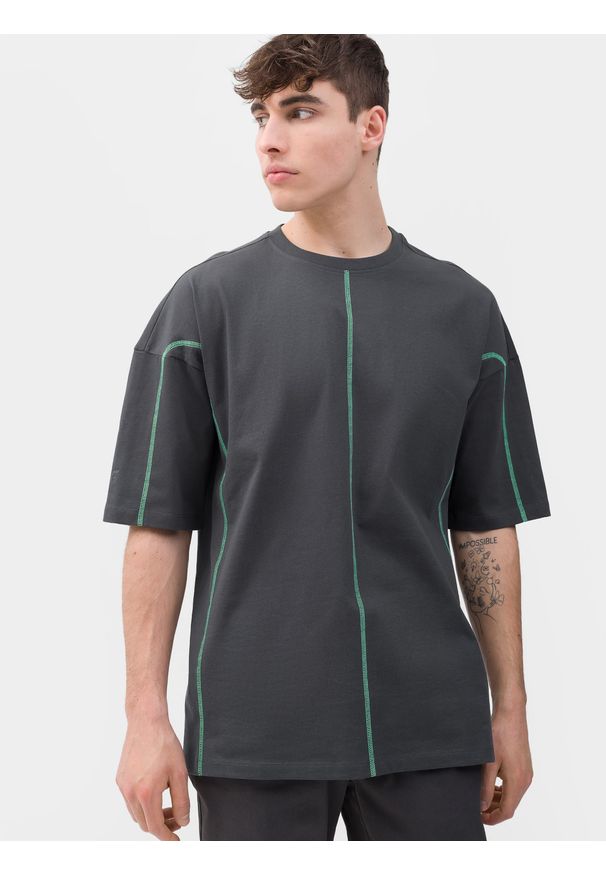 4f - T-shirt oversize gładki męski. Kolor: szary. Materiał: bawełna. Wzór: gładki