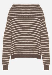 Born2be - Jasnobrązowy Sweter w Paski z Dodatkiem Wełny i Wiskozy z Odkrytymi Ramionami Nedarra. Okazja: na co dzień. Kolor: brązowy. Materiał: wełna, wiskoza. Wzór: paski. Styl: casual, elegancki #3