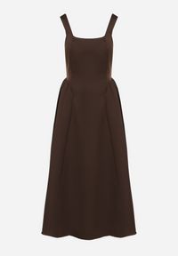 Born2be - Brązowa Rozkloszowana Sukienka na Szerokich Ramiączkach Reterna. Okazja: na imprezę. Typ kołnierza: dekolt kwadratowy. Kolor: brązowy. Długość rękawa: na ramiączkach. Styl: elegancki. Długość: mini #3