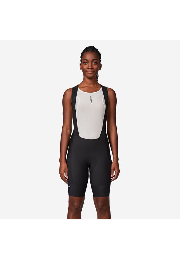 VAN RYSEL - Spodenki rowerowe szosowe damskie Van Rysel Endurance EDR na szelkach. Kolor: czarny. Sport: kolarstwo
