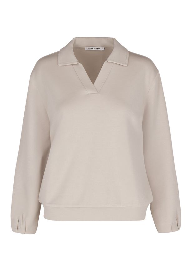 Volcano - Bluza z kołnierzem B-NALIA. Okazja: na co dzień, do pracy, na spotkanie biznesowe. Typ kołnierza: dekolt w serek. Kolor: beżowy. Materiał: poliester, materiał, elastan. Wzór: gładki. Styl: biznesowy, casual, elegancki