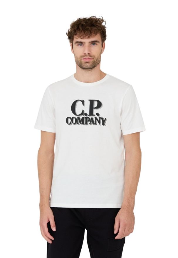 C.P. Company - C.P. COMPANY Biały męski t-shirt Short Sleeve, Rozmiar M. Kolor: biały. Długość rękawa: krótki rękaw. Długość: krótkie