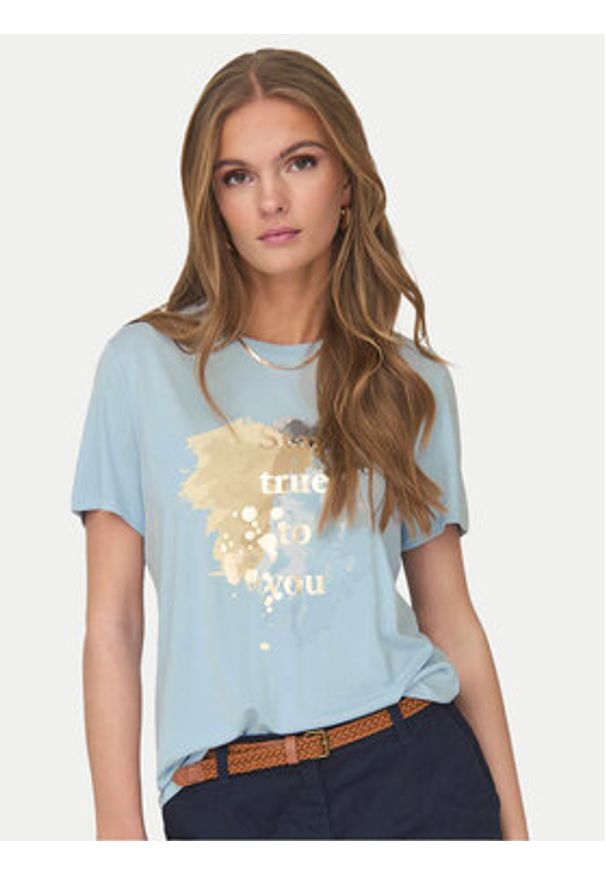 only - ONLY T-Shirt 15303212 Błękitny Regular Fit. Kolor: niebieski. Materiał: syntetyk