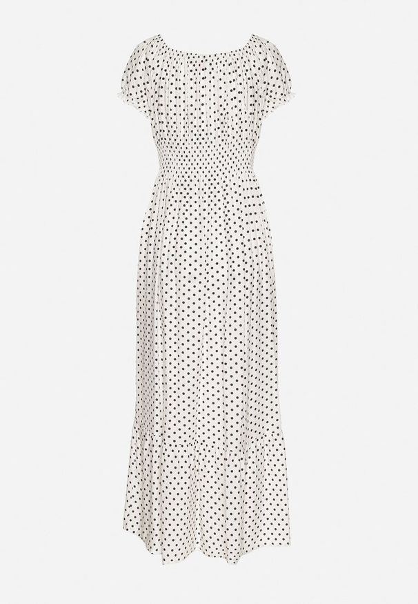 Born2be - Biała Sukienka z Bawełną w Kropki Ellisla. Okazja: na co dzień. Kolor: biały. Materiał: bawełna. Wzór: kropki. Styl: casual, elegancki