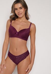 Born2be - Ciemnofioletowy Gładki Biustonosz Zdobiony Kokardką Ocerien. Kolor: fioletowy. Materiał: koronka. Wzór: aplikacja, gładki #6