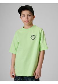4f - 4F T-shirt loose z nadrukiem chłopięcy - zielony 134/140 (8-10 lat). Okazja: na co dzień. Kolor: zielony. Materiał: dzianina, skóra, bawełna. Wzór: nadruk. Sezon: lato. Styl: casual #1