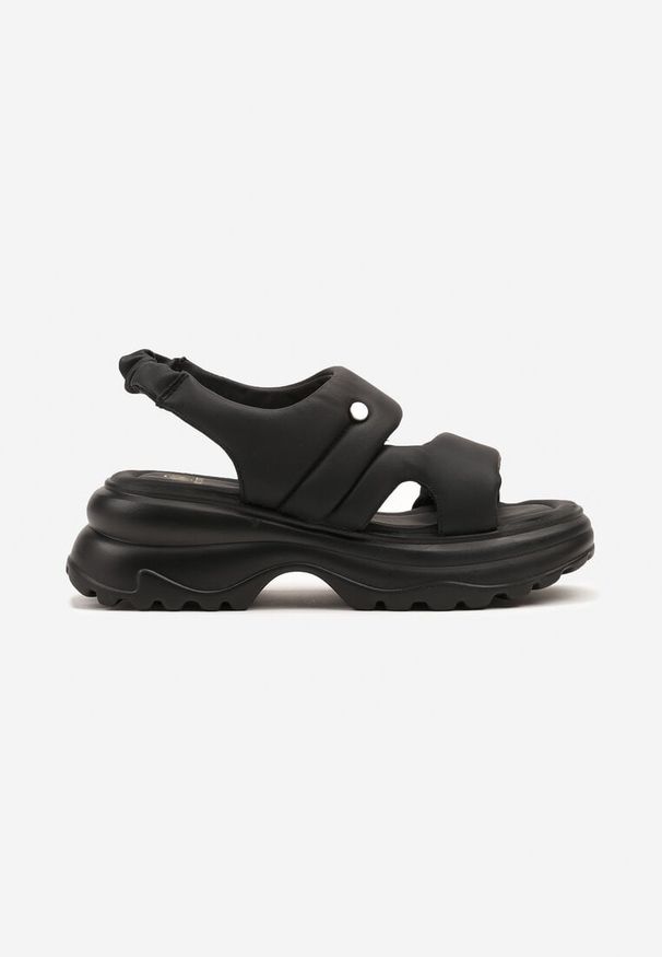 Born2be - Czarne Sandały w Stylu Sportowym Na Grubej Podeszwie Sovabina. Okazja: na co dzień, na spacer. Kolor: czarny. Materiał: jeans. Sezon: lato. Styl: sportowy