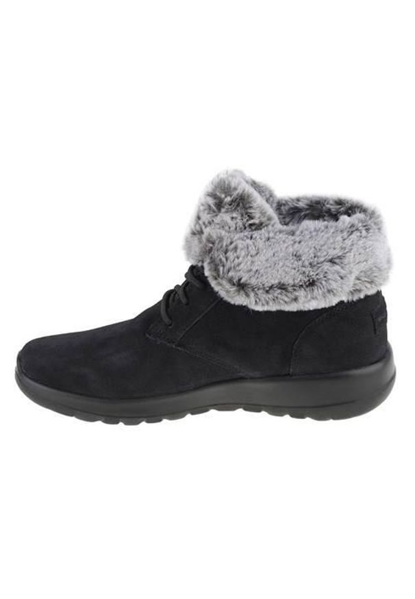 skechers - Buty trekkingowe damskie Skechers ON The GO Joy Plush Dreams. Wysokość cholewki: za kostkę. Zapięcie: sznurówki. Kolor: czarny. Materiał: zamsz, materiał. Szerokość cholewki: normalna