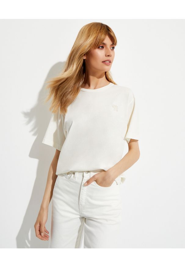 NANUSHKA - Biała koszulka Reece. Kolor: biały. Materiał: jeans, bawełna