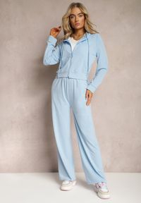 Renee - Niebieski Komplet Dresowy o Luźnym Kroju Bluza na Suwak z Kapturem i Spodnie Szerokie Ezorila. Kolor: niebieski. Materiał: dresówka #3