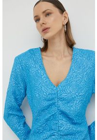 GESTUZ - Gestuz sukienka MaisieGZ kolor niebieski mini dopasowana. Kolor: niebieski. Długość rękawa: długi rękaw. Typ sukienki: dopasowane. Długość: mini #2