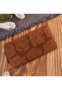 PAOLO PERUZZI - Portfel damski skórzany pomarańczowy w kwiaty RFID Paolo Peruzzi T-115-HOR. Kolor: pomarańczowy. Materiał: skóra. Wzór: kwiaty #1