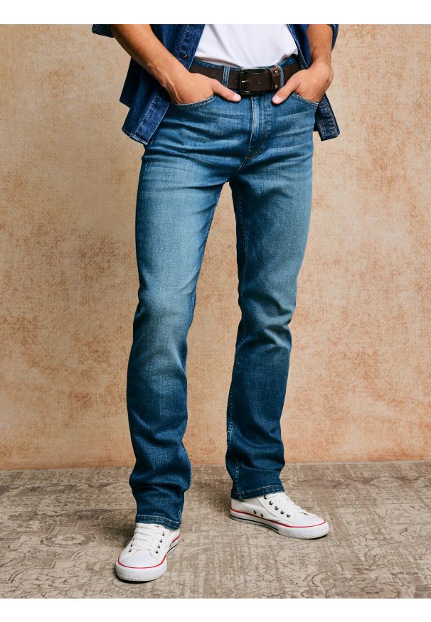 Big-Star - Jeansy męskie dopasowane niebieskie Terry High Waist 329. Okazja: na co dzień. Stan: podwyższony. Kolor: niebieski. Styl: casual, klasyczny