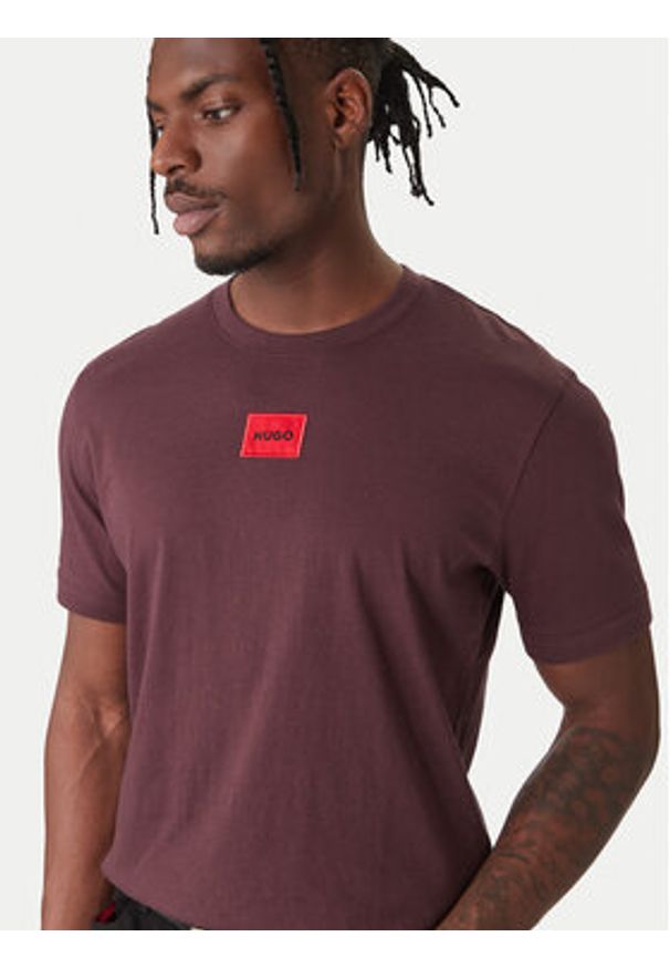Hugo - HUGO T-Shirt Diragolino 50447978 Brązowy Regular Fit. Kolor: brązowy. Materiał: bawełna