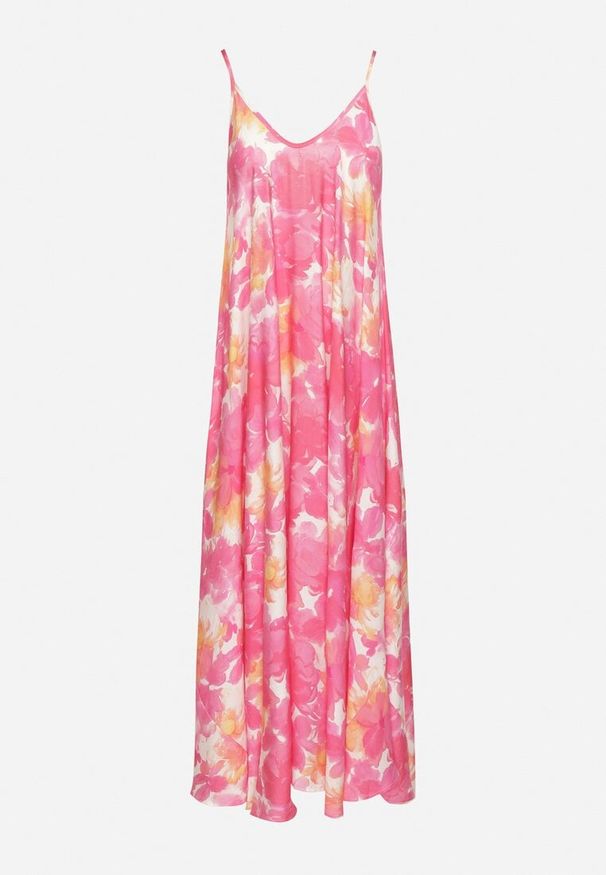 Born2be - Fuksjowa Sukienka z Wiskozy z Abstrakcyjnym Wzorem Meramara. Okazja: na co dzień. Kolor: różowy. Materiał: wiskoza. Styl: casual, klasyczny