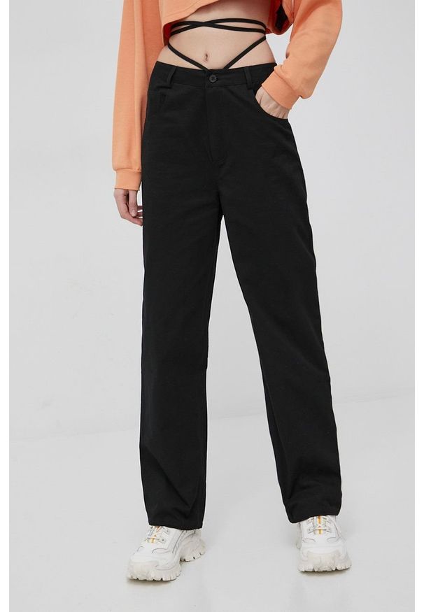 Sixth June spodnie damskie kolor czarny szerokie high waist. Stan: podwyższony. Kolor: czarny. Materiał: tkanina
