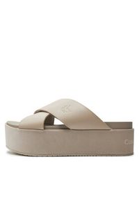 Calvin Klein Jeans Klapki Flatform Cross Mg Uc YW0YW01349 Beżowy. Kolor: beżowy. Materiał: skóra