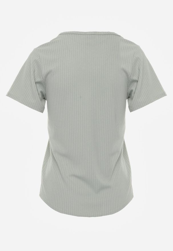 Born2be - Ciemnozielony Gładki T-shirt w Klasycznym Stylu Salodone. Okazja: na co dzień, do pracy. Kolor: zielony. Materiał: jeans, materiał. Wzór: gładki. Styl: klasyczny