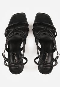 Renee - Czarne Sandały na Klepsydrowej Szpilce z Geometrycznymi Paskami Molthise. Zapięcie: pasek. Kolor: czarny. Wzór: geometria. Obcas: na szpilce. Styl: wizytowy, glamour #4