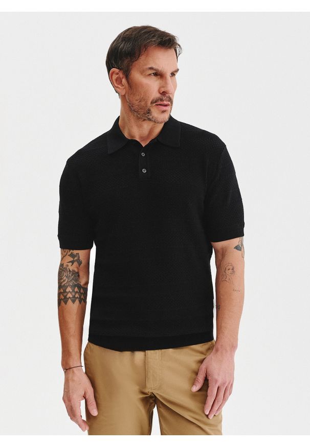 Pako Lorente - PAKO LORENTE – Czarne polo swetrowe. Okazja: na co dzień. Typ kołnierza: polo. Kolor: czarny. Materiał: bawełna. Styl: casual