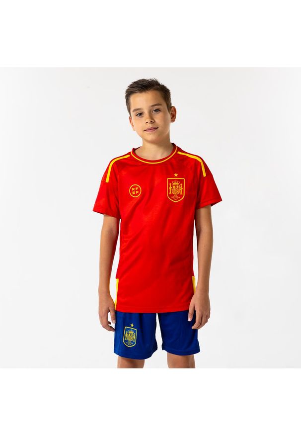 REAL FEDERACIÓN ESPAÑOLA DE FÚTBOL - Hiszpania domowa koszulka dziecięca. Kolor: czerwony. Materiał: poliester. Sport: piłka nożna