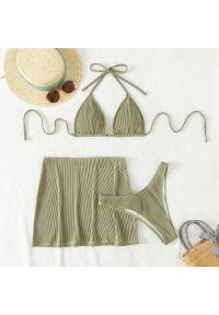 Intica - Bikini z pareo na plażę z elastycznego materiału Lorenzina. Kolor: zielony. Materiał: materiał