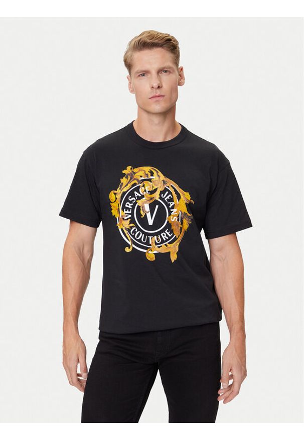 Versace Jeans Couture T-Shirt 79GAHE01 CJ00T Czarny Regular Fit. Kolor: czarny. Materiał: bawełna